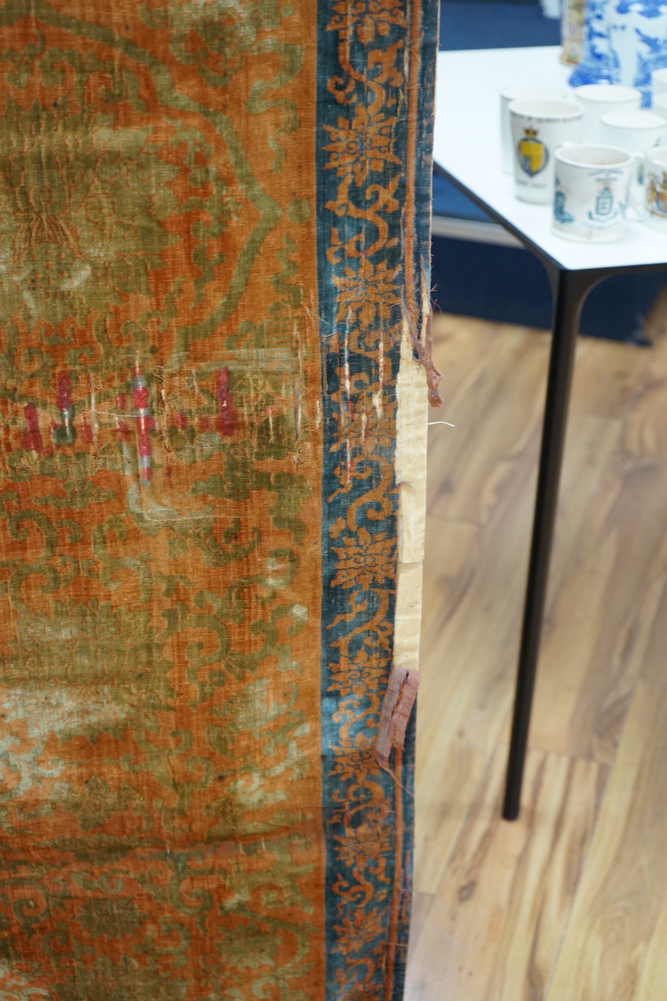 A Chinese cut velvet panel and 3 runners